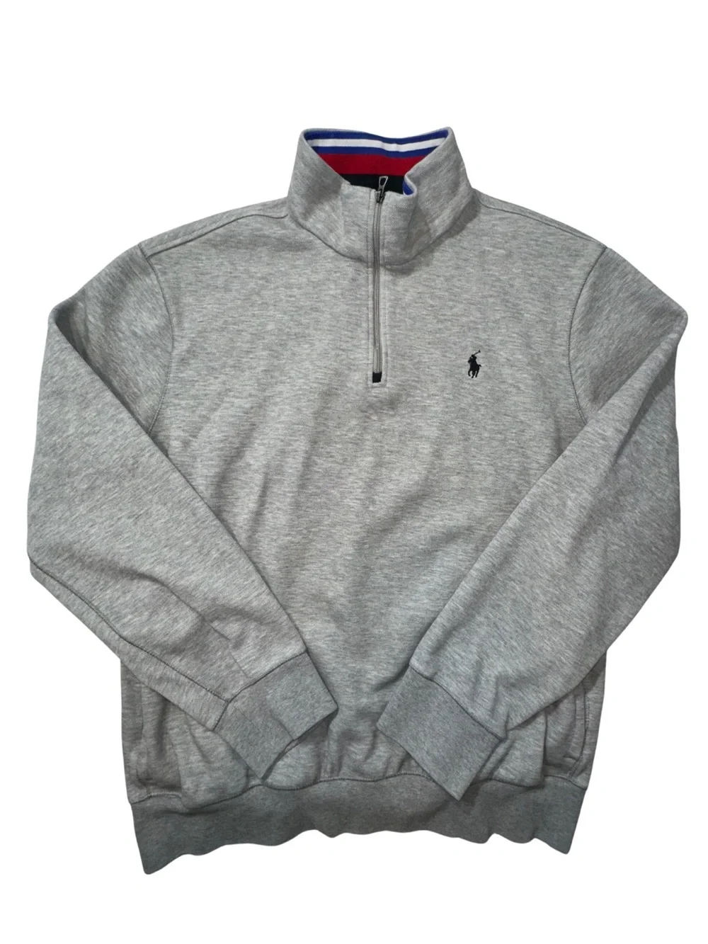 Polo Ralph Lauren Men’s Large Gray Quarter Zip Pullover Striped Collar
